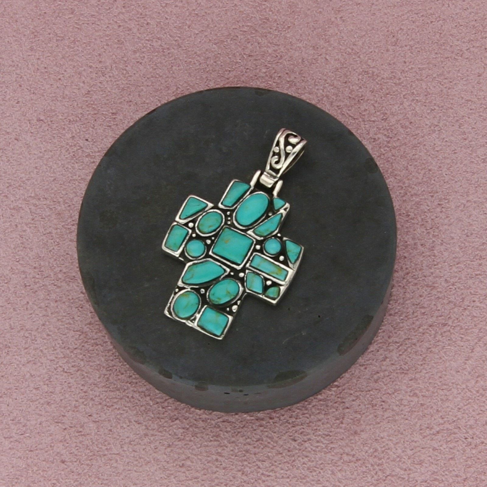 Sterling Silver sterling silver turquoise cluster cross pendant Size ONE SIZE - 1 Thumbnail