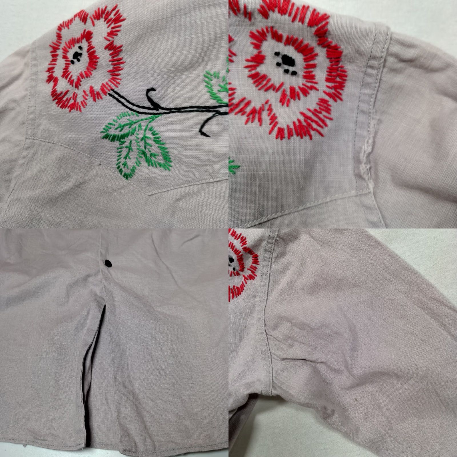 Vintage VINTAGE Handmade Shirt Womens S Gray Hand Embroidered Western Women Linen Rodeo Red Poppy Size S / US 4 / IT 40 - 8 Thumbnail