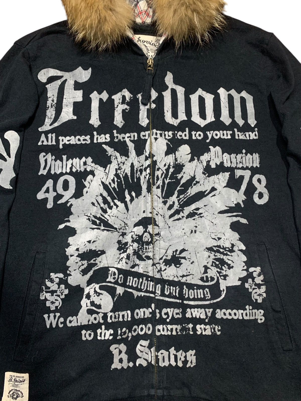 20471120 2000s LastSurvivor FREEDOM indian skull poem fur punk hoodie Size US M / EU 48-50 / 2 - 4 Thumbnail