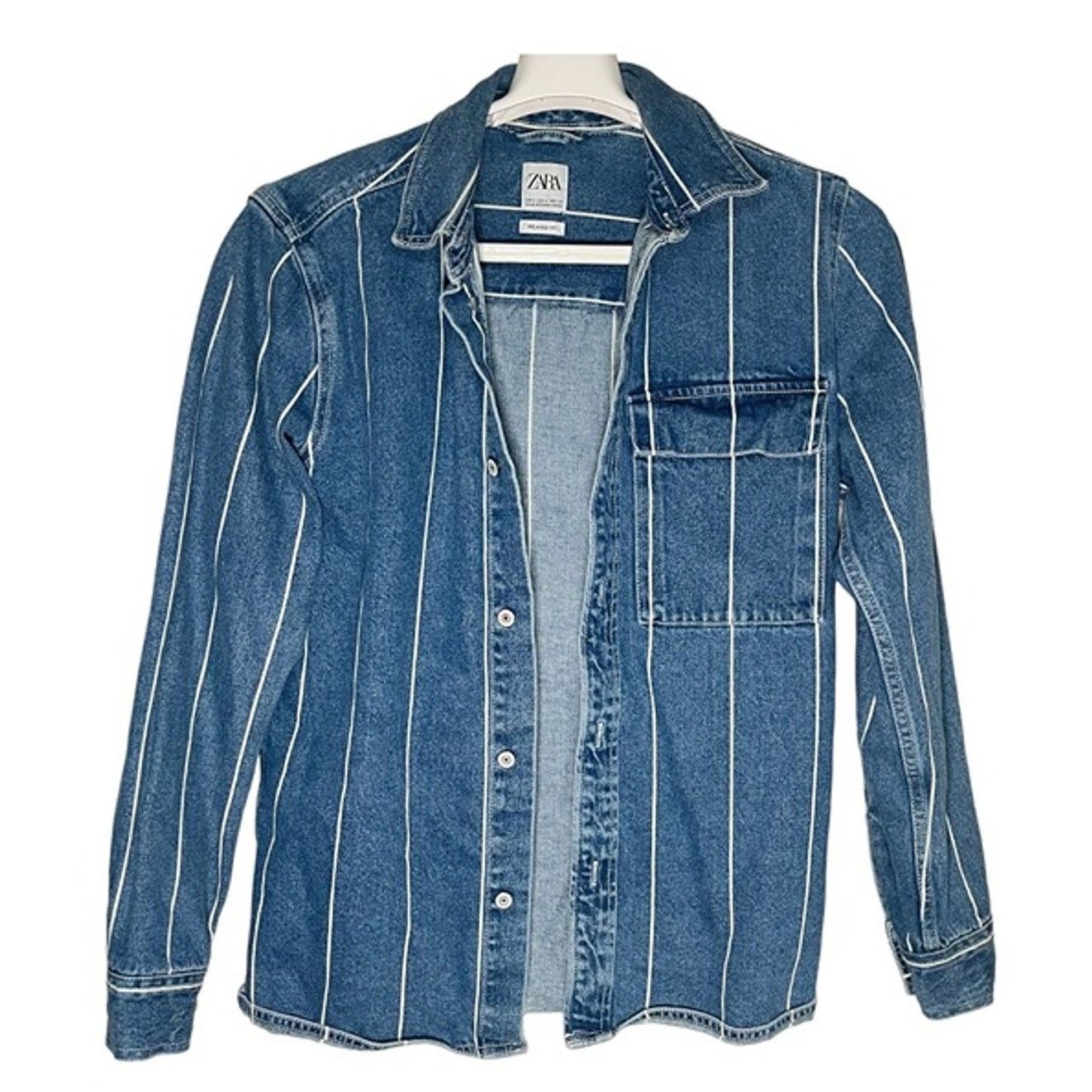Zara Zara Denim Striped Shirt Blue Relaxed Fit Womens Size S USED Size S / US 4 / IT 40 - 3 Thumbnail
