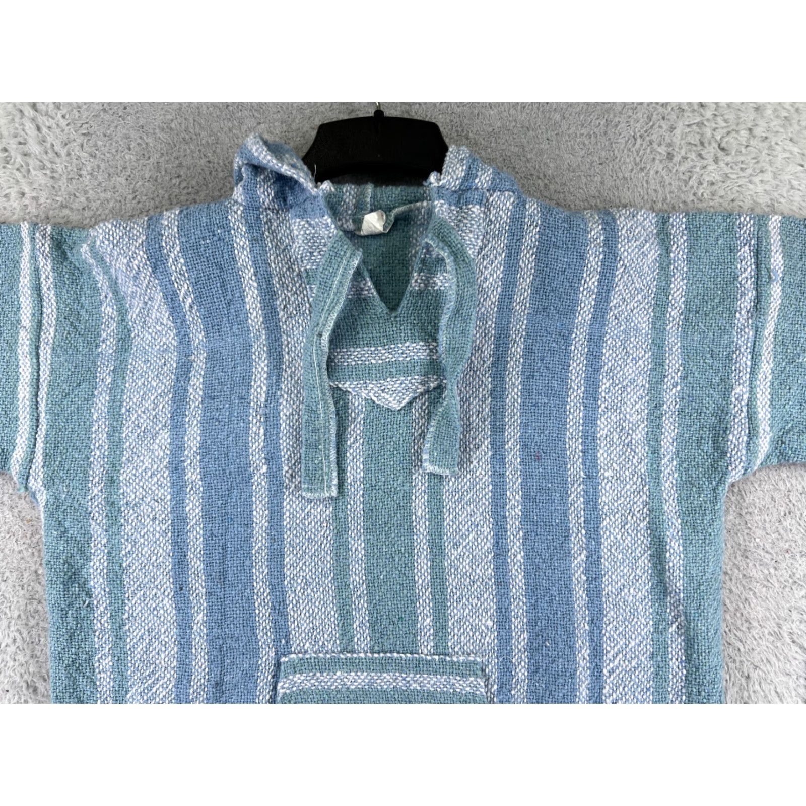 Vintage Baja Hoodie Adult Large Blue Stripe Acrylic Knit Pullover Hooded Sweatshirt Mex Drug Rug Size US L / EU 52-54 / 3 - 4 Thumbnail