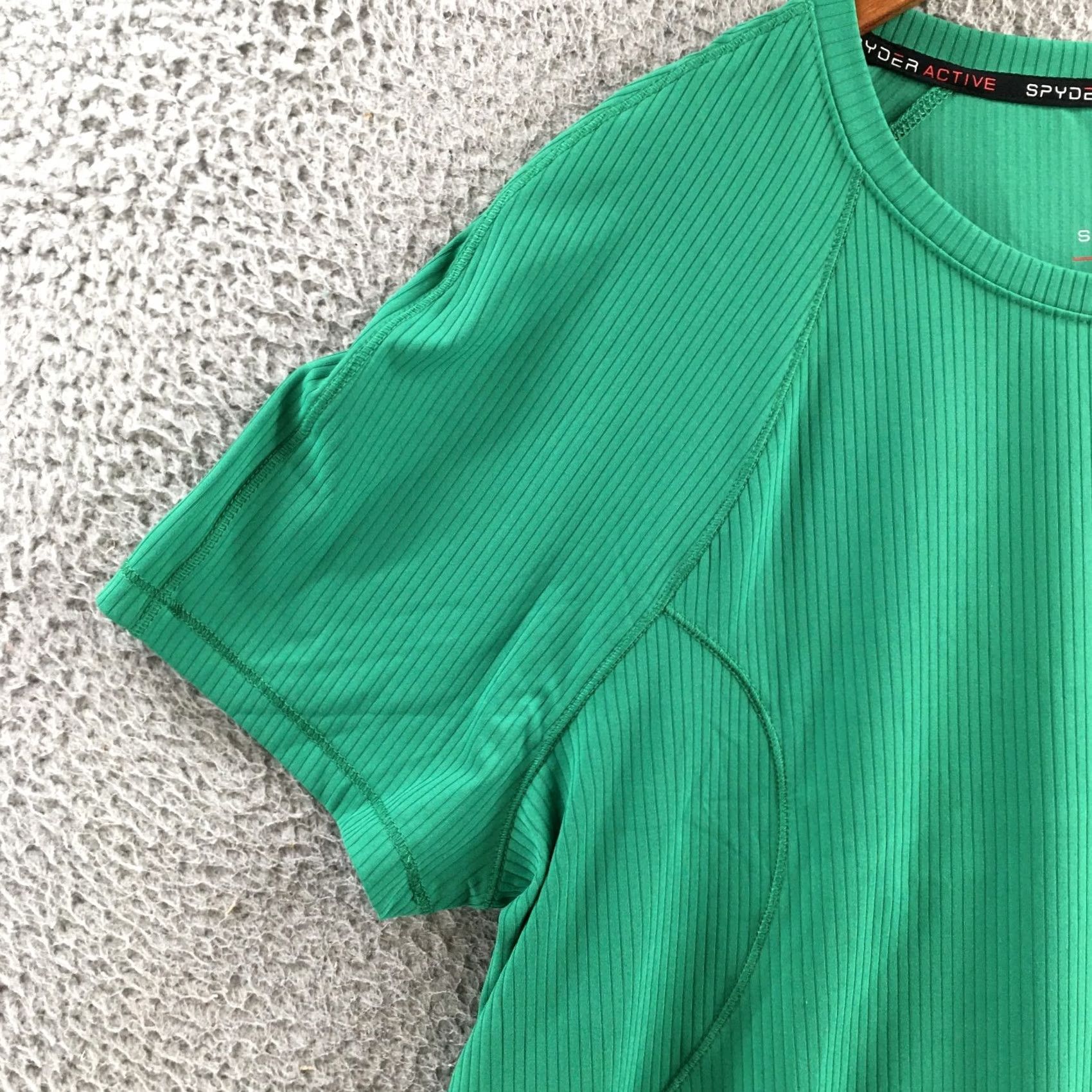 Spyder Spyder Active Shirt Womens XL Green Ribbed Short Sleeve Stretch Athletic Top Size XL / US 12-14 / IT 48-50 - 4 Thumbnail