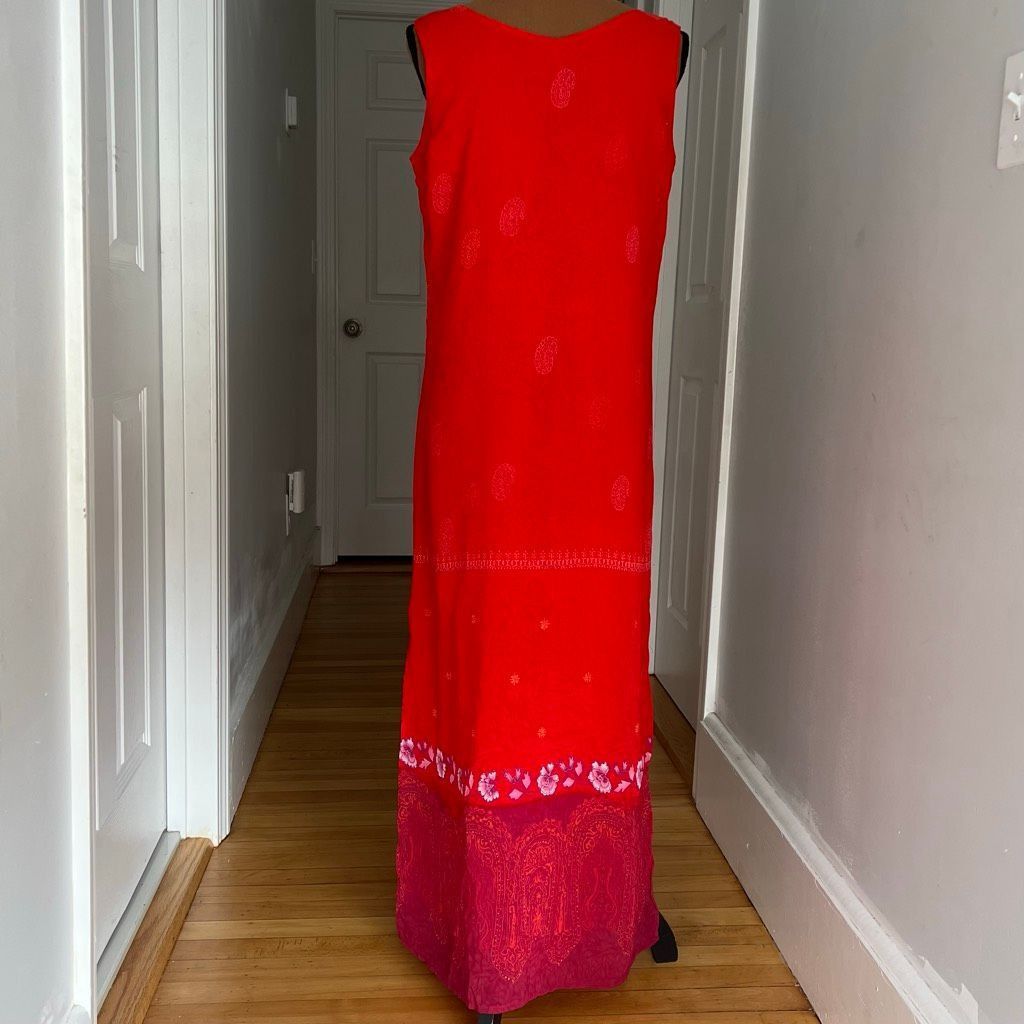 Vintage A Wild Thyme Vintage Sheer Patterned Boho Overlay Maxi Dress Red Boho, Women’s 6 Size M / US 6-8 / IT 42-44 - 6 Thumbnail