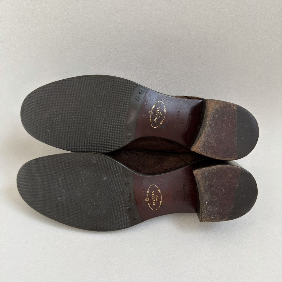 Prada Brown Suede Burnished Tips Shoes Size US 7 / IT 37 - 15 Thumbnail
