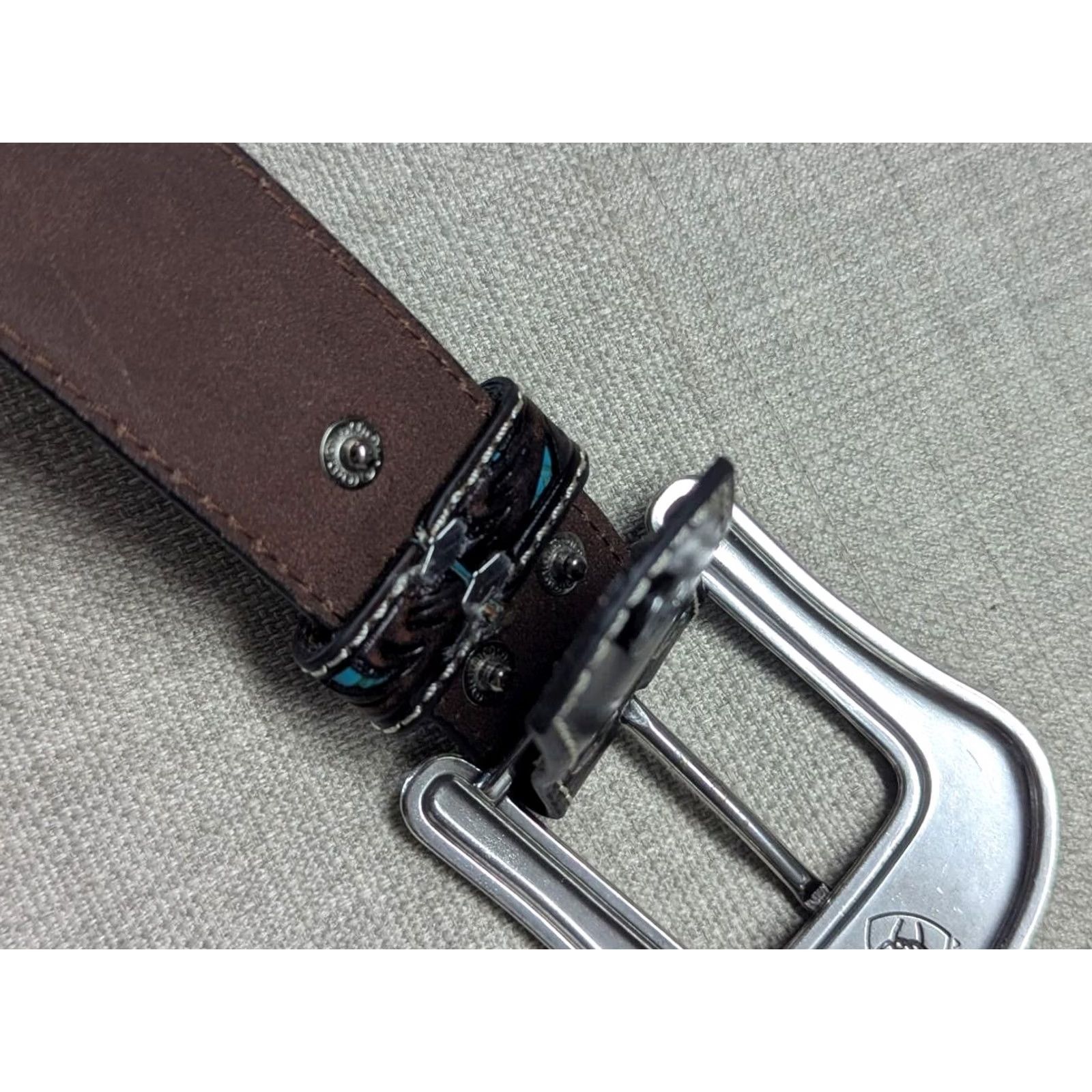 Ariat VINTAGE Ariat belt Western tooled leather 30 rhinestone studded brown belt Mens 30 Size 30 - 5 Thumbnail