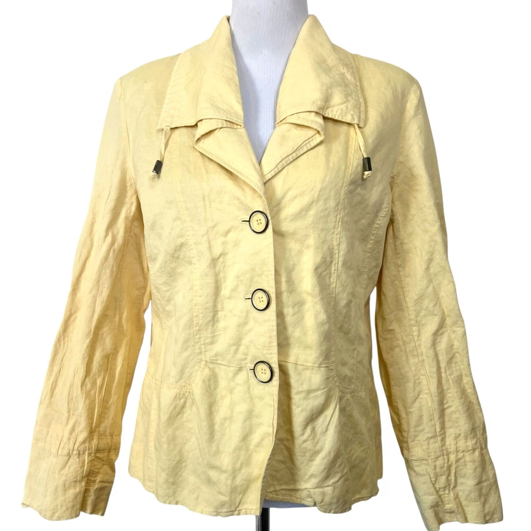 Vintage Chico’s Cotton Linen Jacket Yellow Sz 2 (Large) Oceanic Isle Golden Haze Yellow Jacket Womens L Solid Button Closure Size L / US 10 / IT 46 - 2 Thumbnail