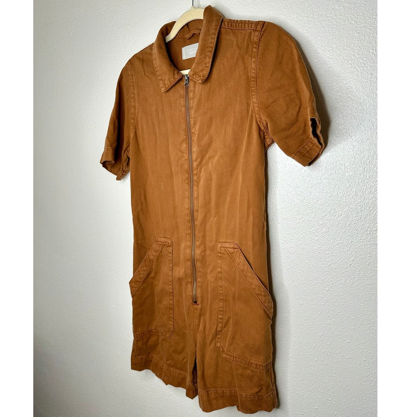 Everlane Everlane The Denim Short Coverall Cotton Brown Rust Romper 6 Size 28" / US 6 / IT 42 - 3 Thumbnail
