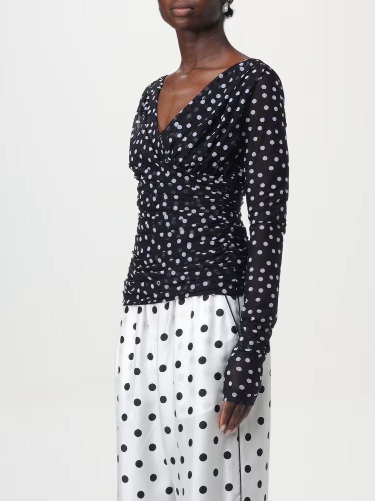 Dolce & Gabbana o1s22i1n1024 Polka Dot Draped Top in Black Size M / US 6-8 / IT 42-44 - 4 Thumbnail
