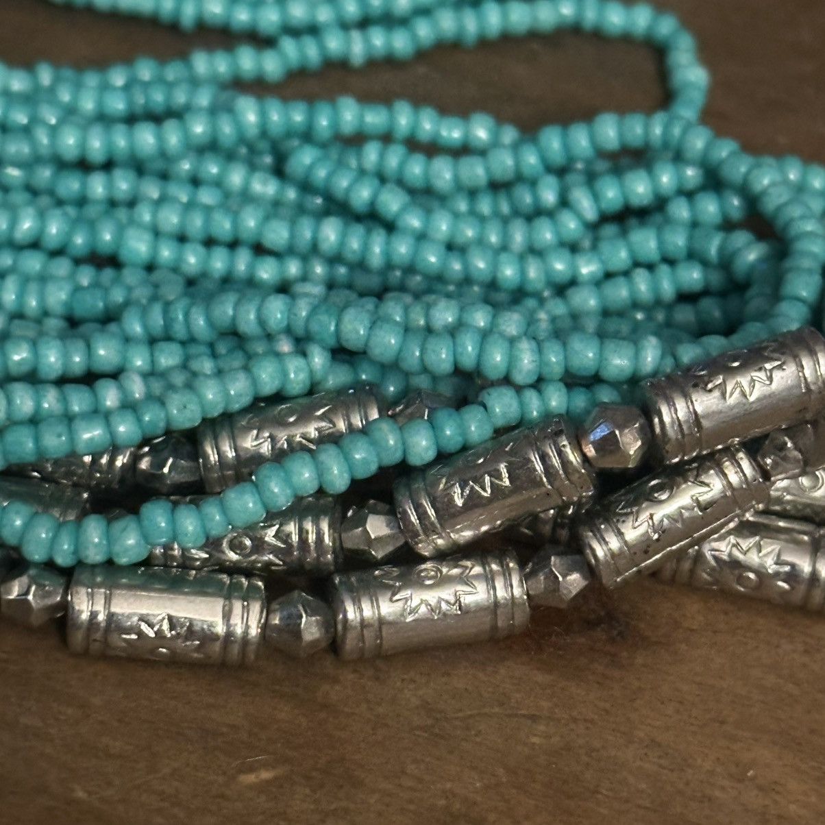 Other Long multi strand turquoise seed bead & silver bead necklace Size ONE SIZE - 2 Thumbnail