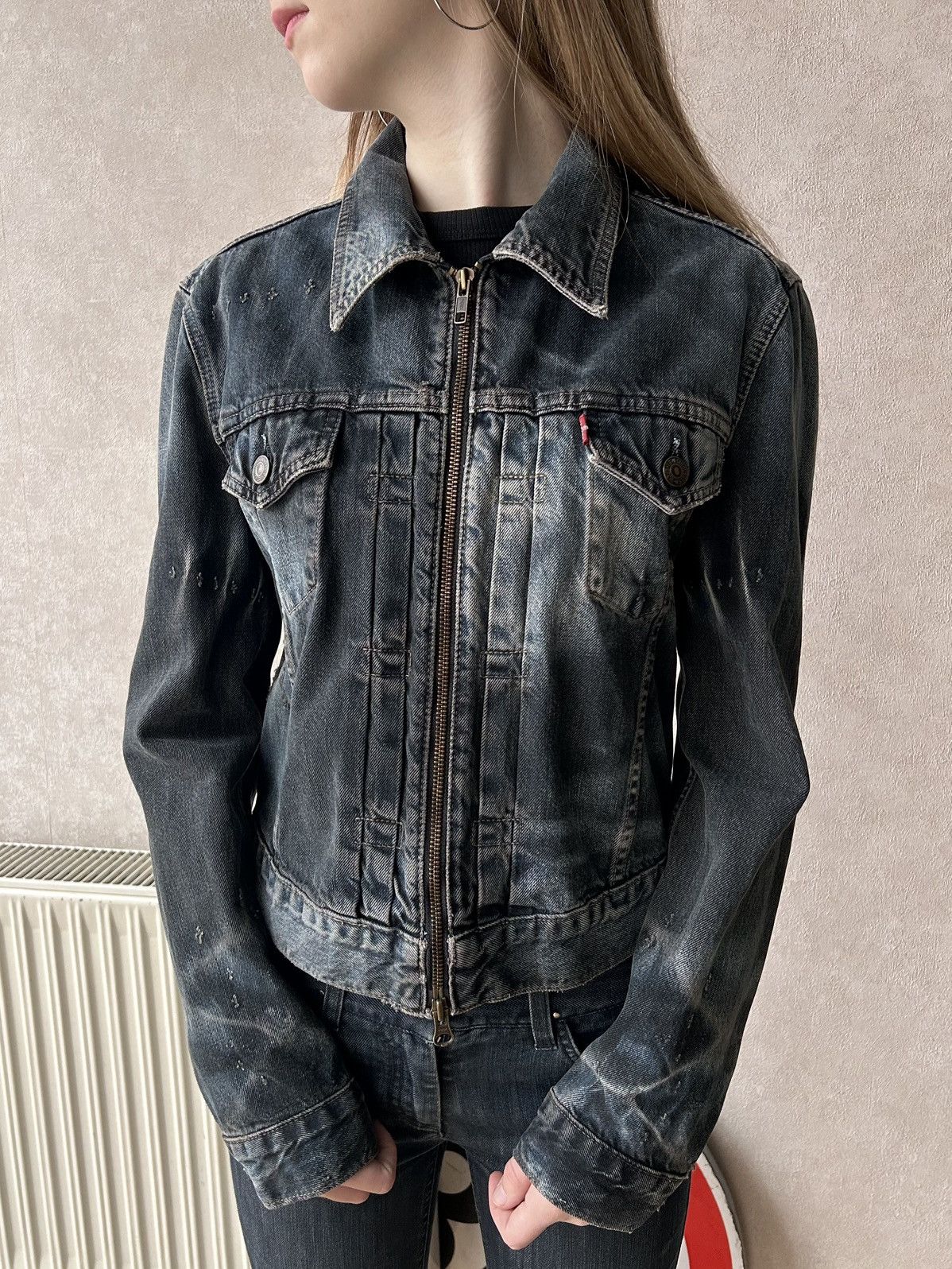 Levi's L.G.B Style Levi’s 73695 Distressed Y2K Full Zip Trucker Size M / US 6-8 / IT 42-44 - 1 Thumbnail