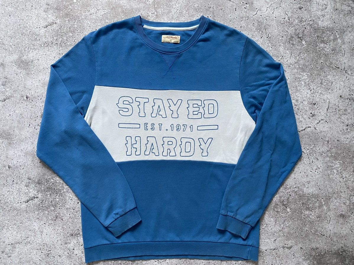 Ed Hardy × Japanese Brand × Vintage Ed Hardy Blue Colour-Block Sweatshirt Size US L / EU 52-54 / 3 - 1 Thumbnail