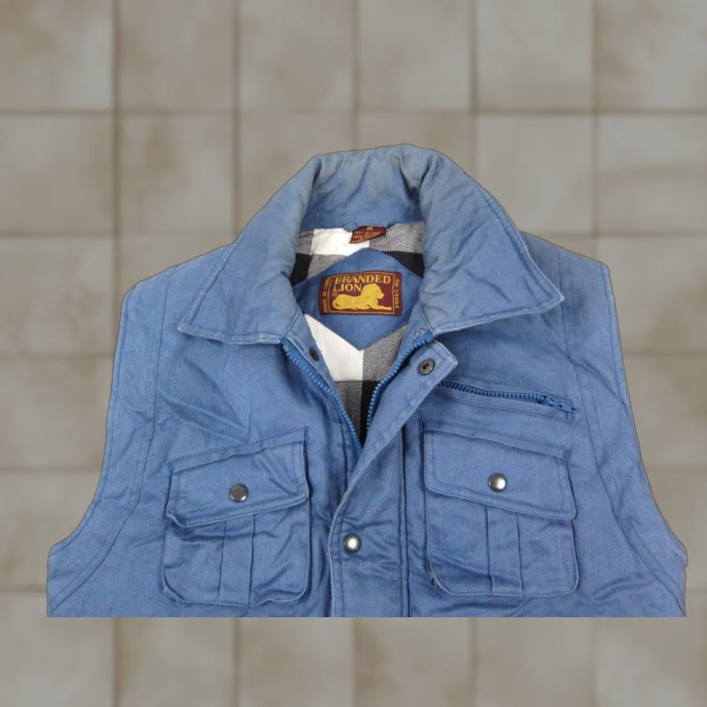 Vintage VINTAGE Lion Vest Jacket Mens M Blue Plaid Lined Full Zip Biker Motorcycle 80s 90s Style Size US M / EU 48-50 / 2 - 1 Thumbnail