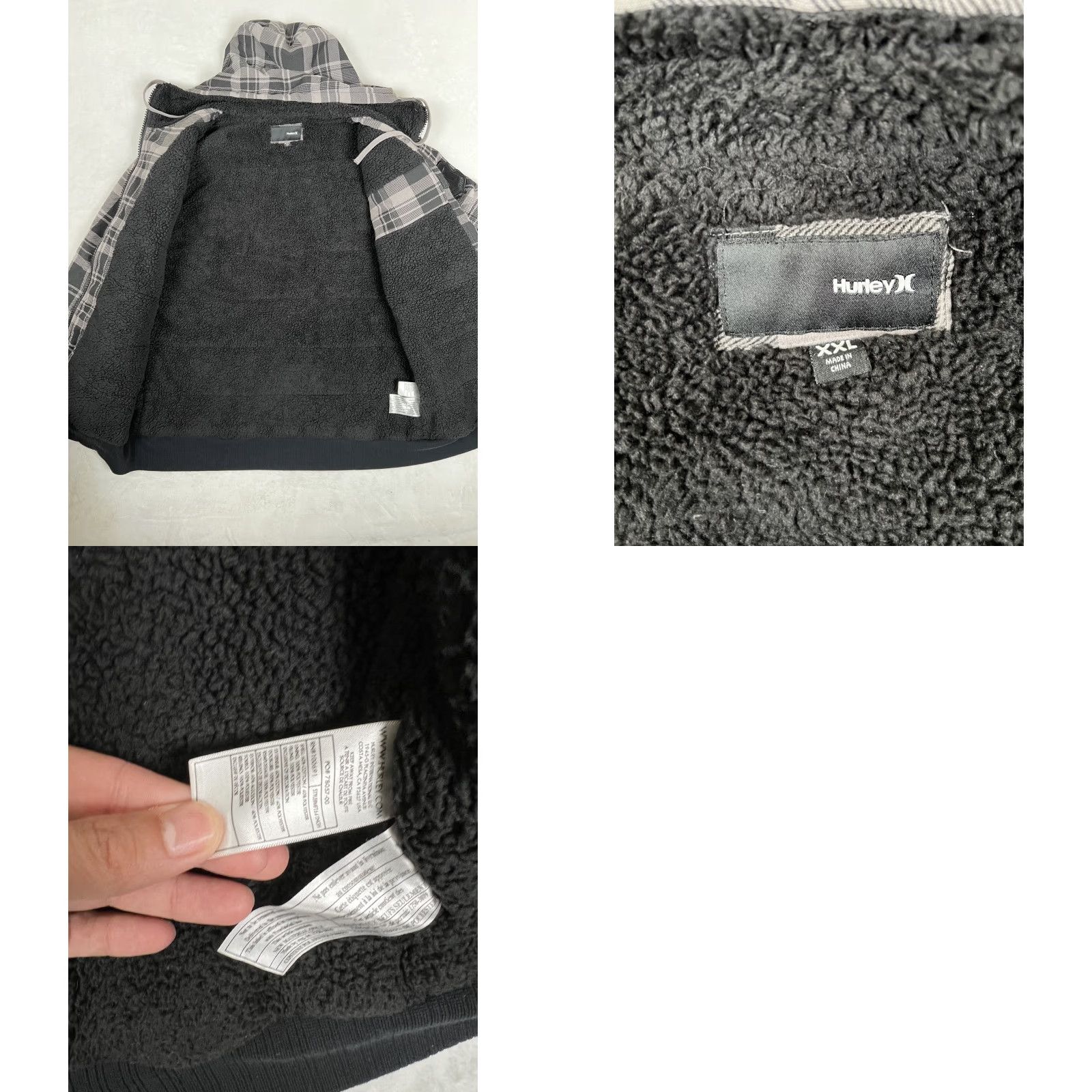 Hurley VINTAGE Hurley Jacket 2XL Gray Plaid Fleece Lined Hooded Full Zip Mens Size US XXL / EU 58 / 5 - 8 Thumbnail