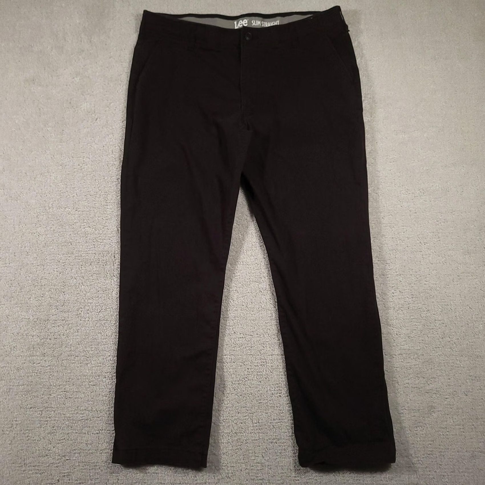 Lee Lee Pants Mens 40x30 Black Slim Straight Stretch Dress Chinos Cotton Blend Size US 40 / EU 56 - 2 Thumbnail