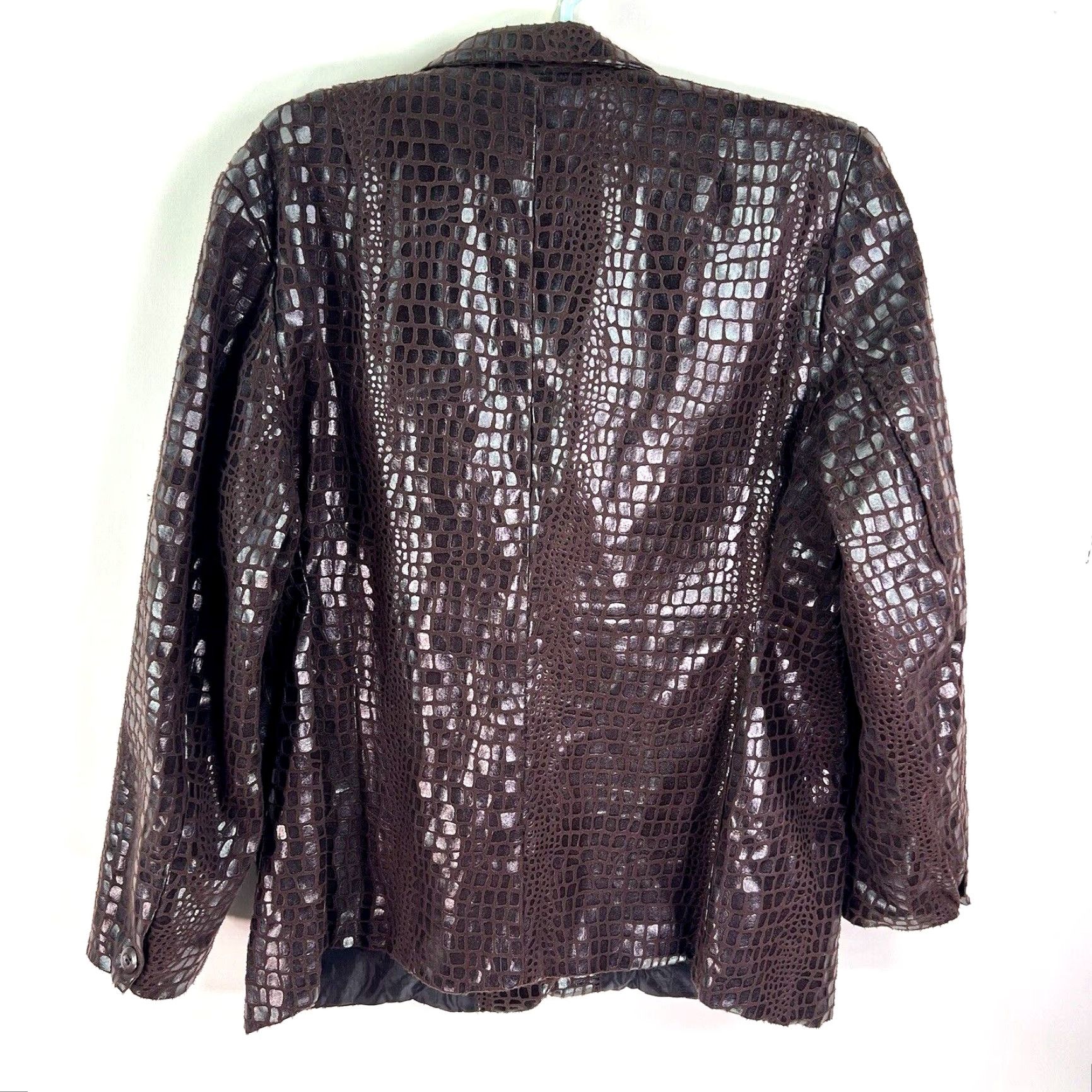 Vintage Selene Brown Reptile Notch Single Breast Faux Leather Jacket Size 18 Womens Jacket Blazer 18 Size XXL / US 16-18 / IT 52-54 - 7 Thumbnail