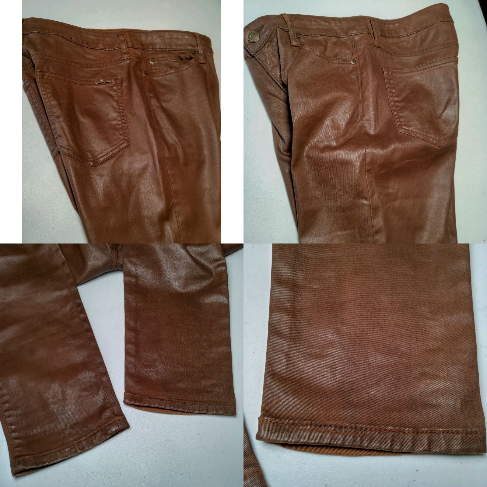 Ralph Lauren Lauren Ralph Lauren Premier Skinny Ankle Pants Size 8 Brown Coated Faux Leather Cotton Blend Twill Slim 31" Waist 39" Outseam Womens Vintage? Size 30" / US 8 / IT 44 - 9 Thumbnail