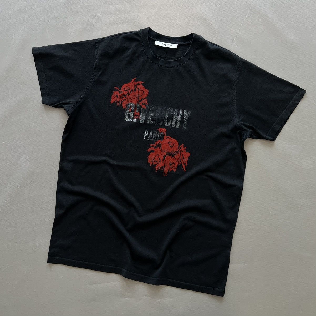 Givenchy Rare Givenchy Paris Rose Big Logo Black T Shirt Grailed