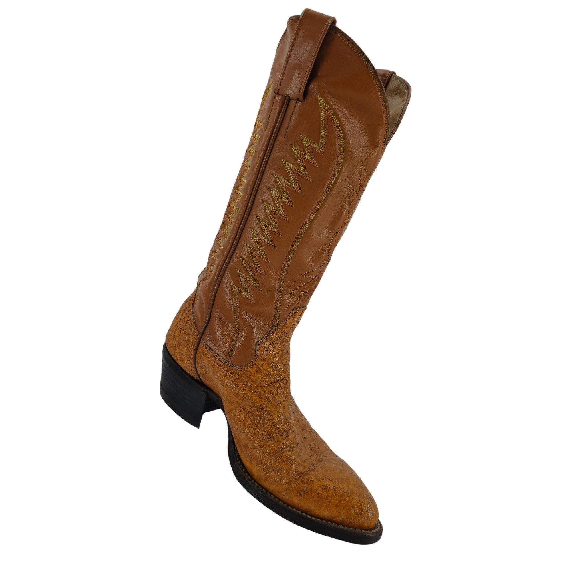 Other Vintage Exotic Hide Mens 6.5D Orange - Brown Leather Boots Size US 6.5 / EU 39-40 - 6 Thumbnail