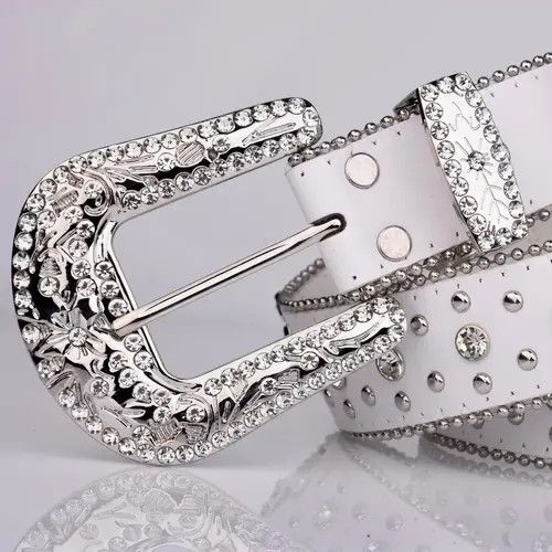 Other 105 cm Punk Rhinestone White Belt Size ONE SIZE - 2 Thumbnail