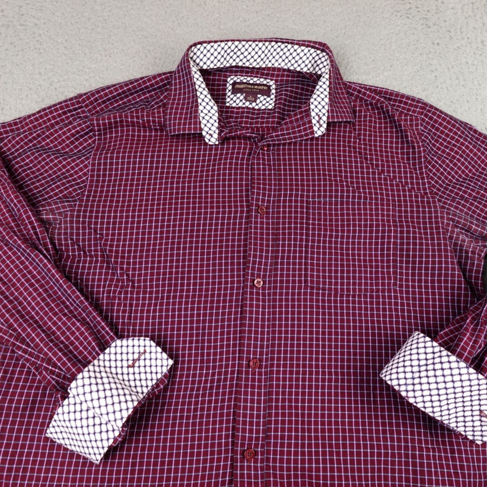 Johnston & Murphy Johnston & Murphy Shirt Mens Large Red Plaid Long Sleeve Button Up Flip Cuff Size US L / EU 52-54 / 3 - 3 Thumbnail