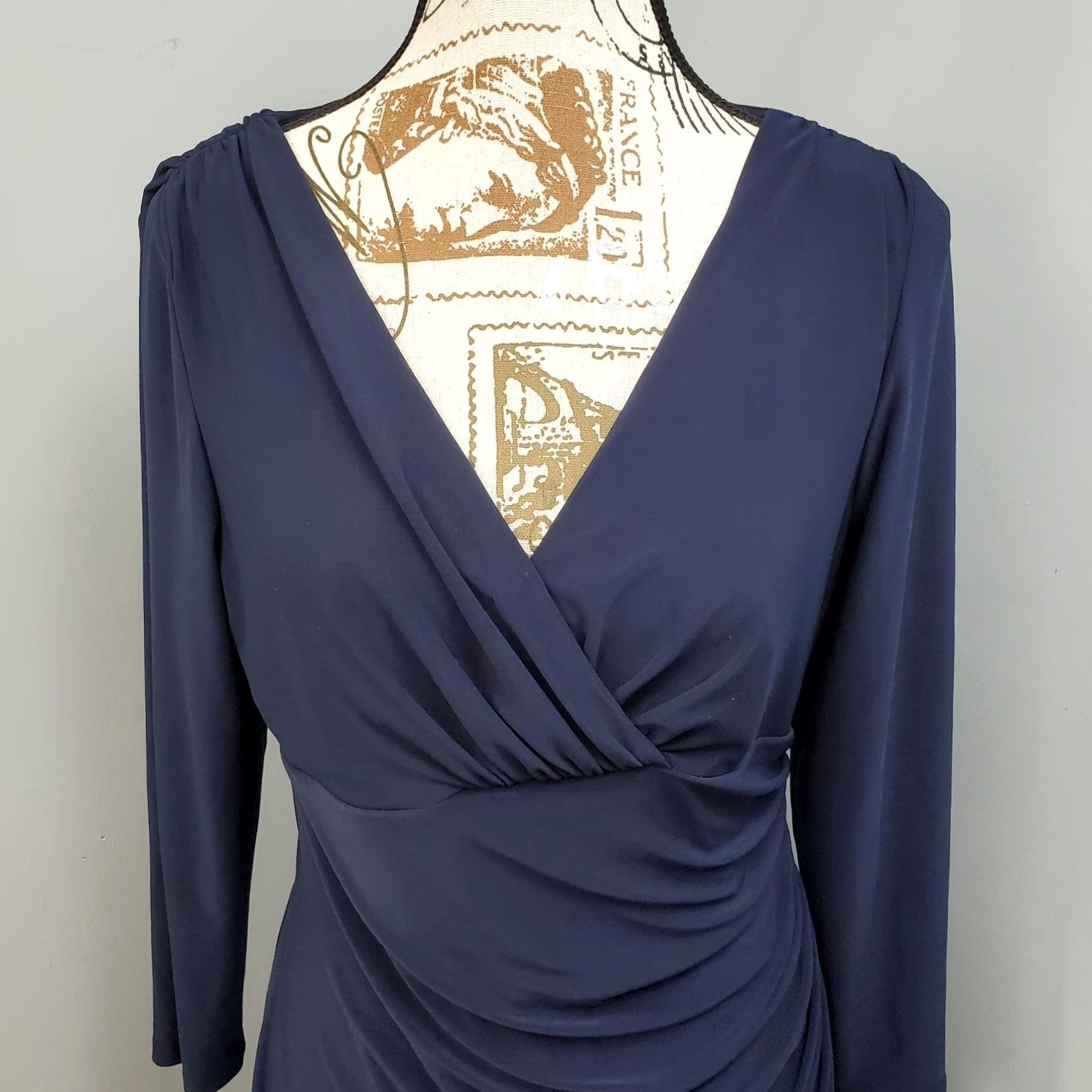 Ralph Lauren Lauren Ralph Lauren Wrap Dress Womens Size 6 Blue Ruched Cocktail Party Long Sleeve Midi Dress Size M / US 6-8 / IT 42-44 - 5 Thumbnail