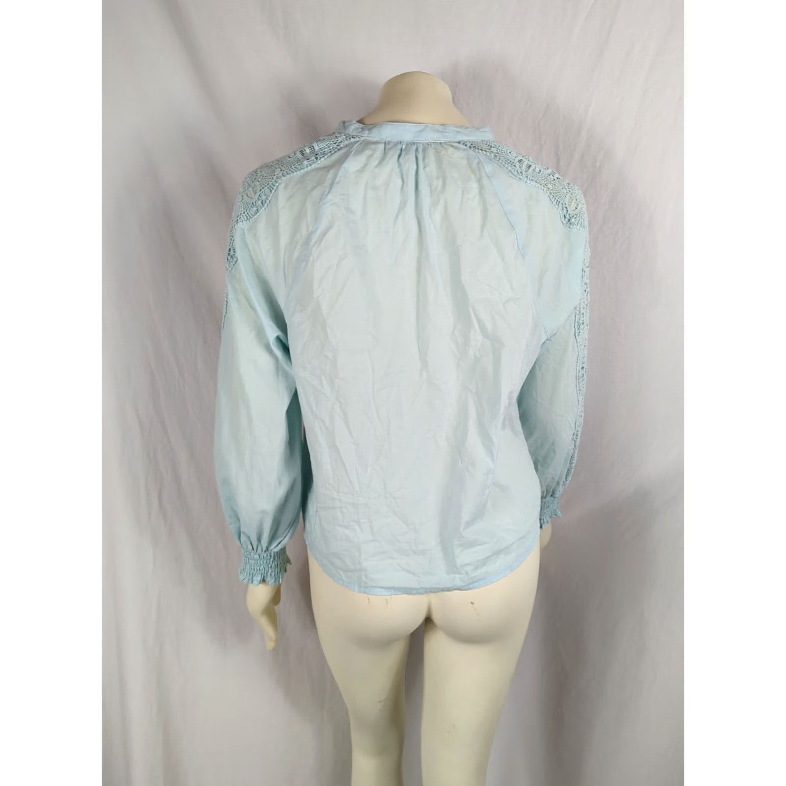 Vintage Jennifer & Grace Peasant blouse Womens M blue Lace Eyelet Shirt Boat Boho Casual Party/Cocktail Shirt Size M / US 6-8 / IT 42-44 - 5 Thumbnail