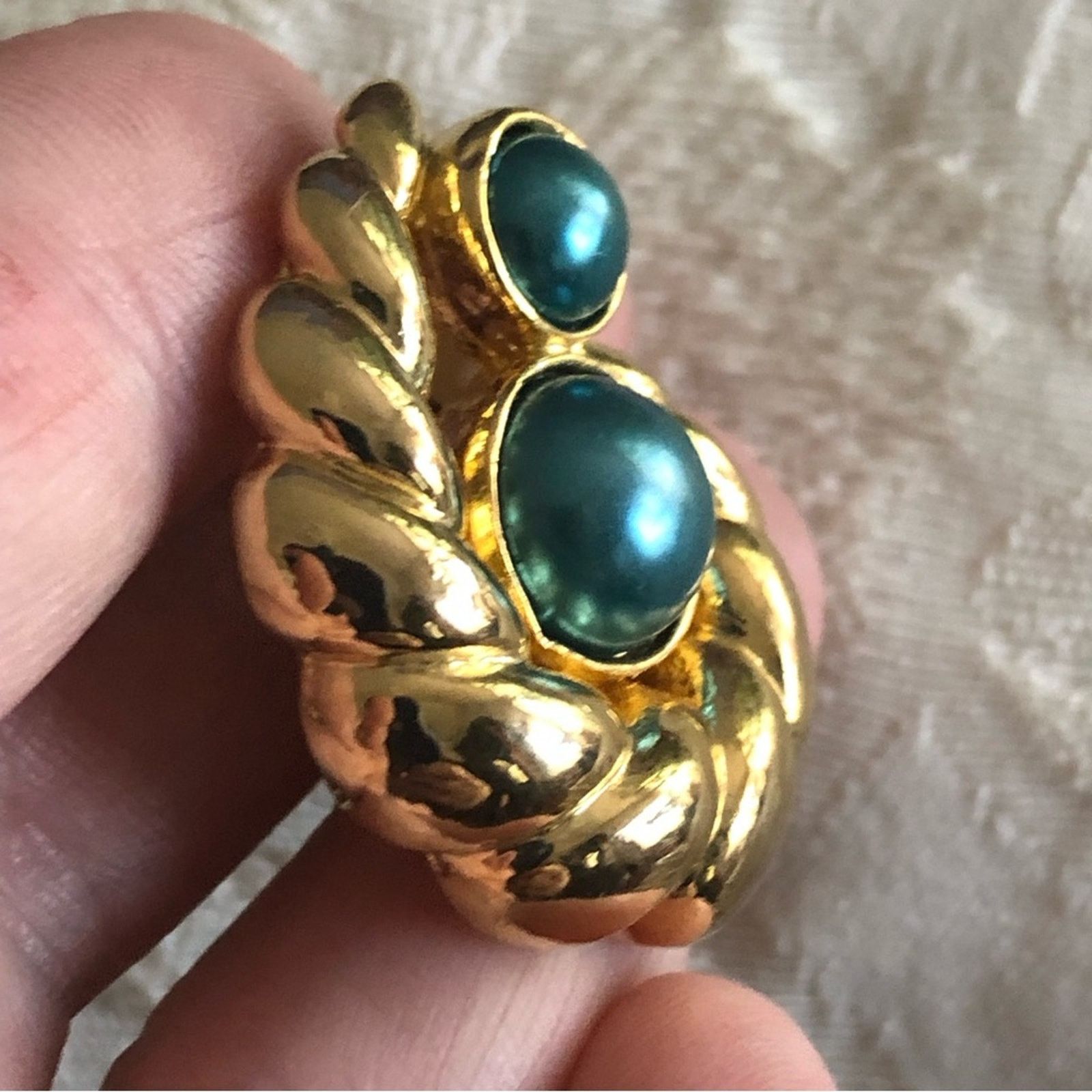 Vintage Vintage dual teal blue pearl gold swirl clip on earrings Size ONE SIZE - 6 Thumbnail