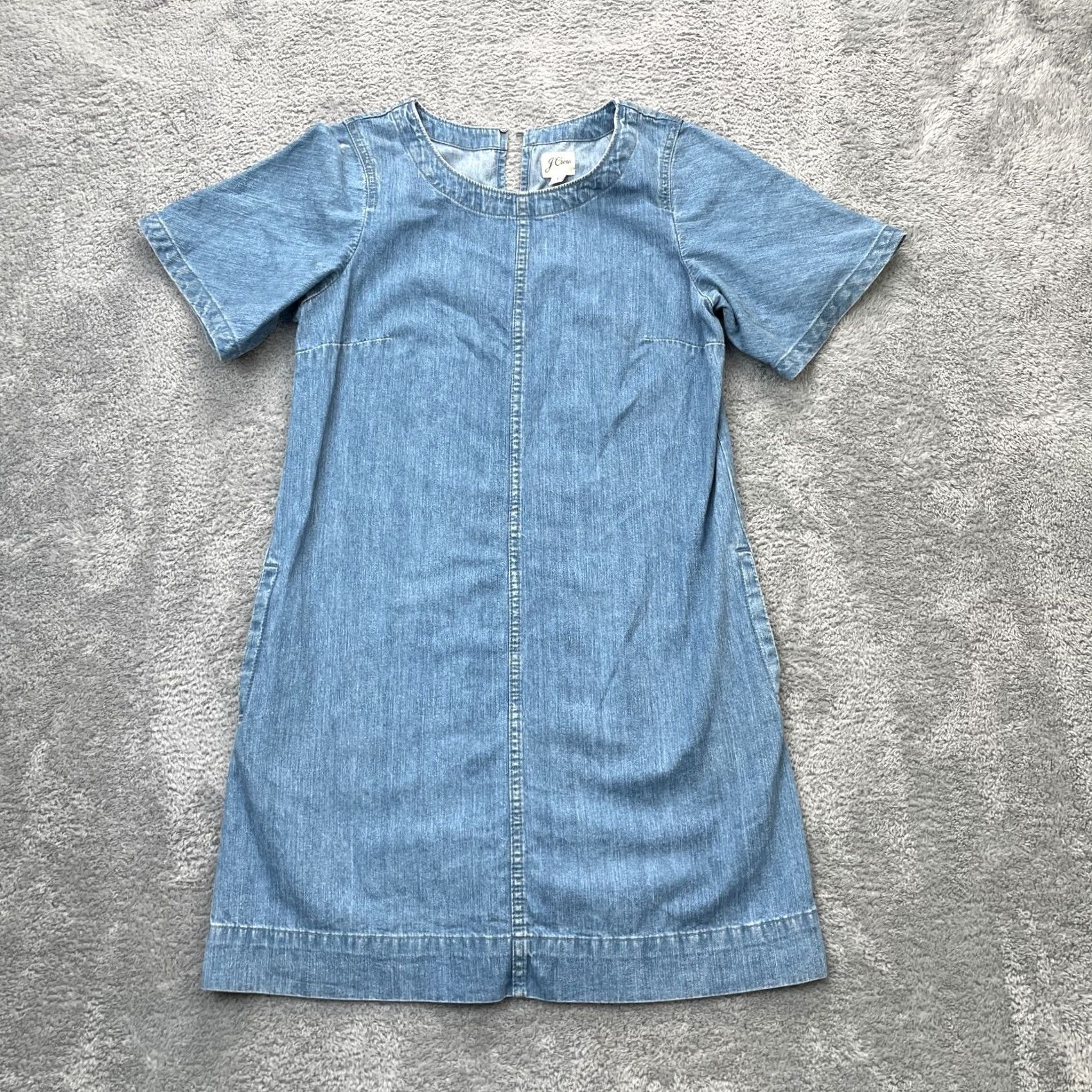 J.Crew J.CREW Dress Womens 6 Blue Shift Cotton Denim Mini Keyhole Neck Back Casual Wear Shirt Adult Regular XS? Size M / US 6-8 / IT 42-44 - 2 Thumbnail