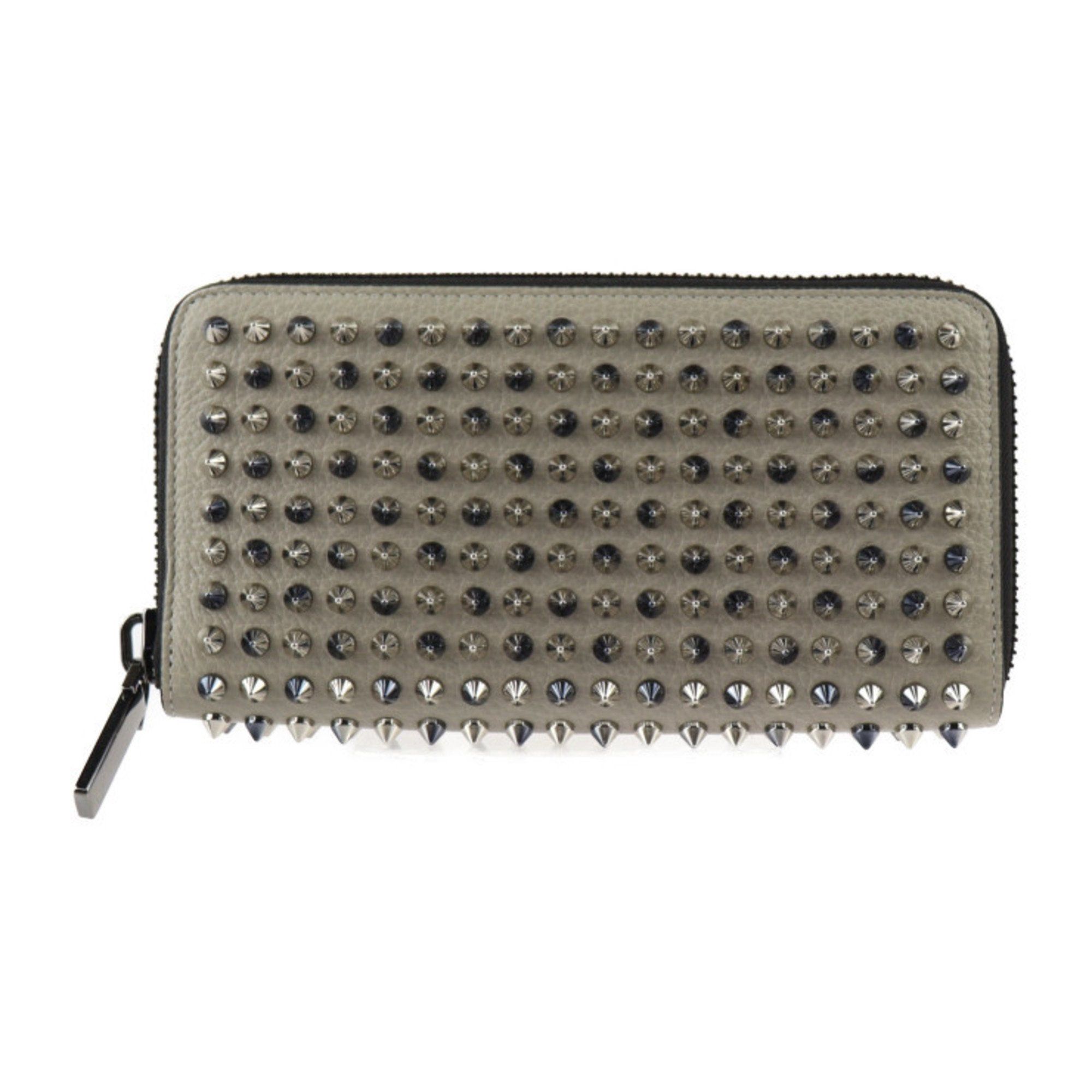 image of Vintage Christian Louboutin Panettone Long Wallet 1165045 Calf Leather Gray Spike Studs Round Zippe