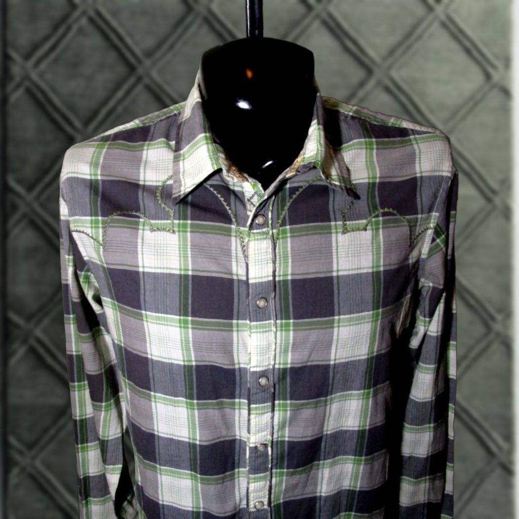 Guess GUESS Western Shirt Button-Up Size L Green Gray Knit 100% Cotton Long Sleeve Plaids & Checks Mens Vintage No N/A Size US L / EU 52-54 / 3 - 1 Thumbnail