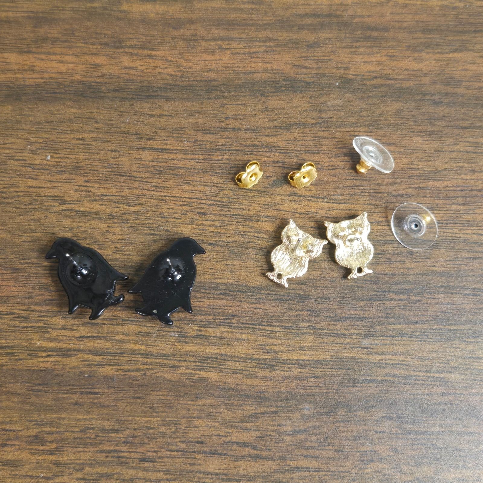 Vintage Gold Tone Owl & Enameled Penguin Studs - Whimsical Bird Size ONE SIZE - 9 Thumbnail