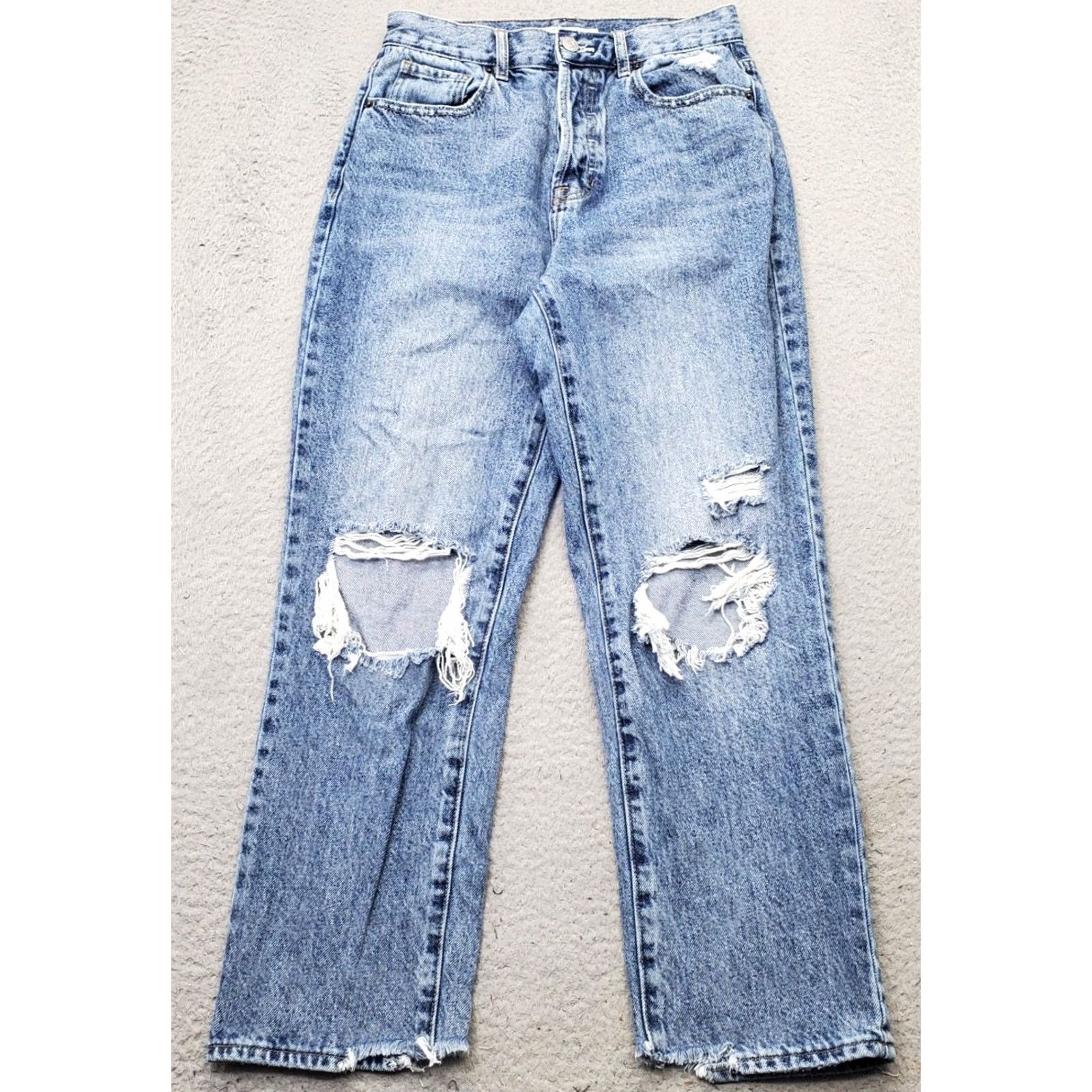 Pacsun PacSun Jeans Womens 26 Blue Denim Distressed High Rise Button Fly Straight Leg Jeans Size 26" / US 2 / IT 38 - 2 Thumbnail