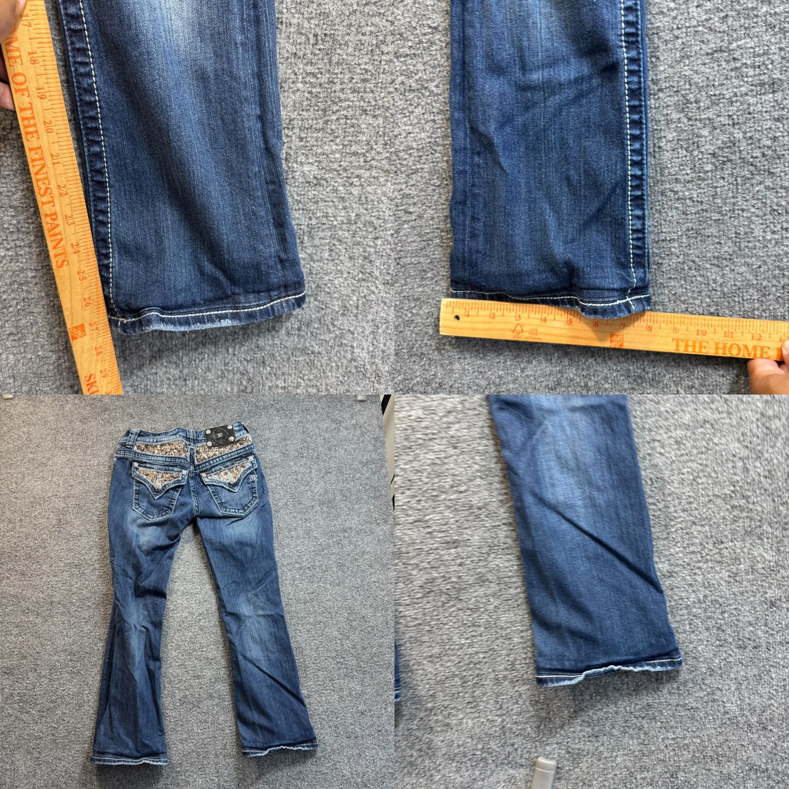 VINTAGE Miss Me Women's Bootcut Jeans 26x27 Low Rise Stretch Blue Embellished Flap Pockets Y2K