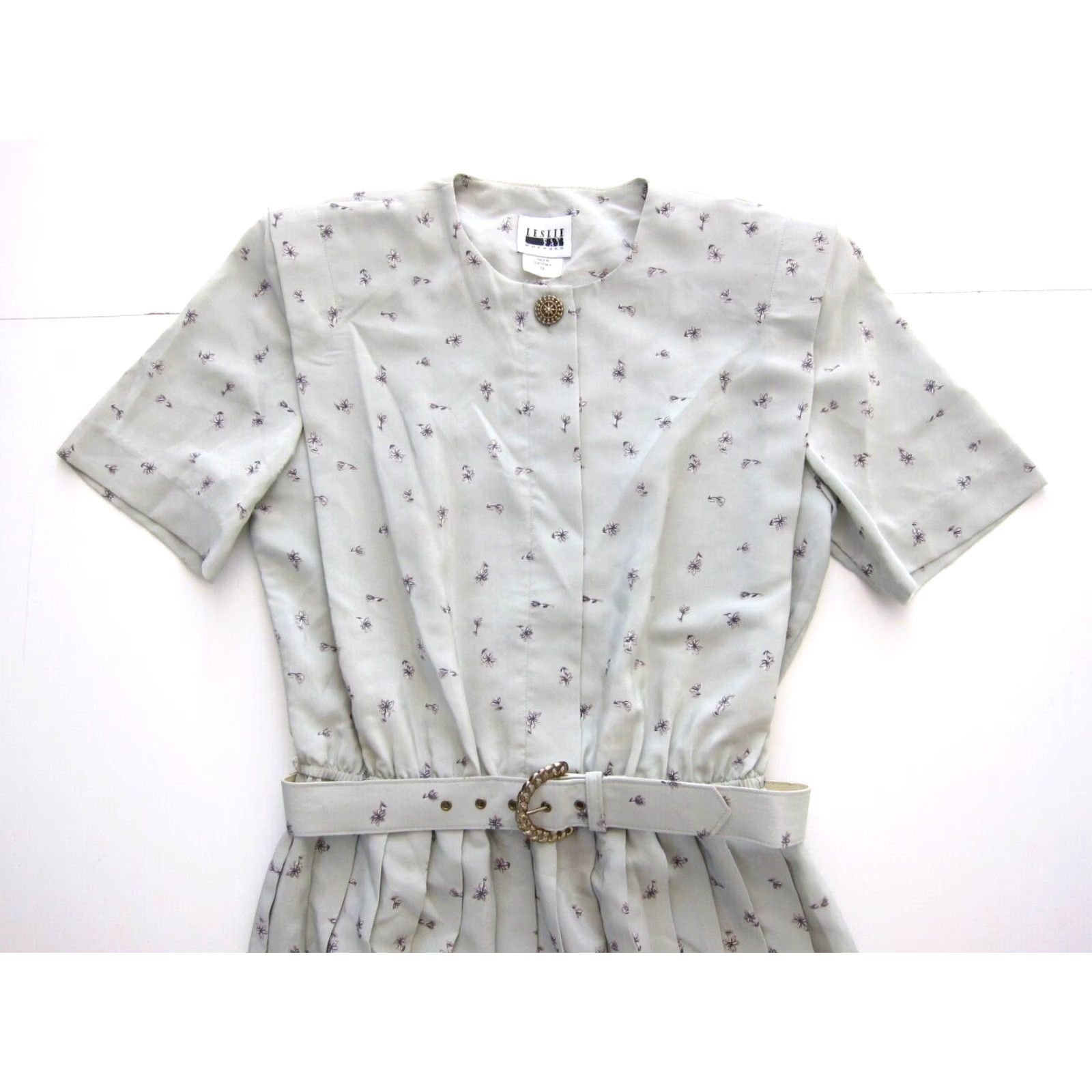 Vintage VINTAGE Leslie Fay Green Floral Short Sleeve Pleated Secretary Dress 10 Size 32" / US 10 / IT 46 - 3 Thumbnail