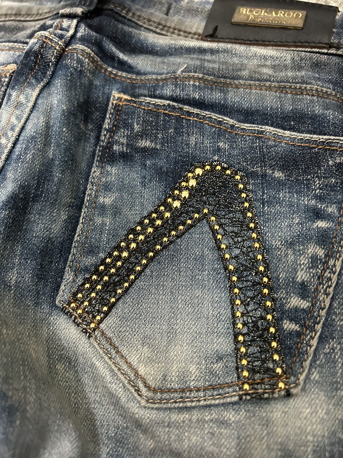If Six Was Nine × Japanese Brand × Le Grande Bleu (L.G.B.) Buckaro Design Acid Wash Pattern Distressed Denim Pants Size 28" / US 6 / IT 42 - 12 Thumbnail