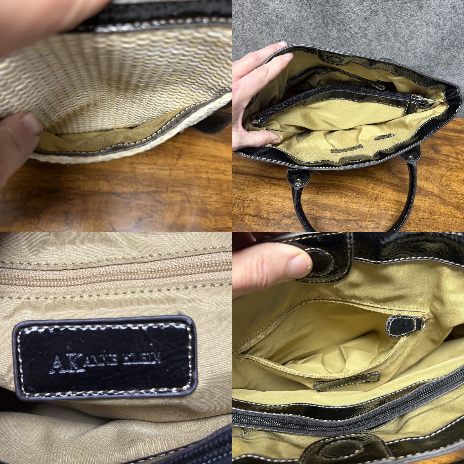 Anne Klein AK Anne Klein Lion Logo Straw Purse Cream Black Patent Trim Chic Beach Preppy Size ONE SIZE - 8 Thumbnail