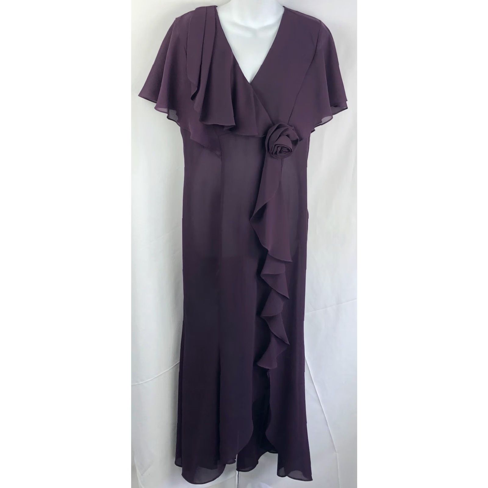Vintage VINTAGE Karin Stevens Maxi Dress Purple Chiffon Ruffles 10 Flutter Sleeve Wedding Formal 90s Womens Size L / US 10 / IT 46 - 5 Thumbnail