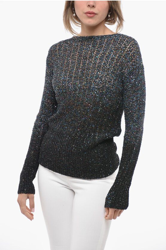 image of Maison Margiela Mm1 Crew Neck Lurex Sequined Sweater in Green, Women's (Size Medium)