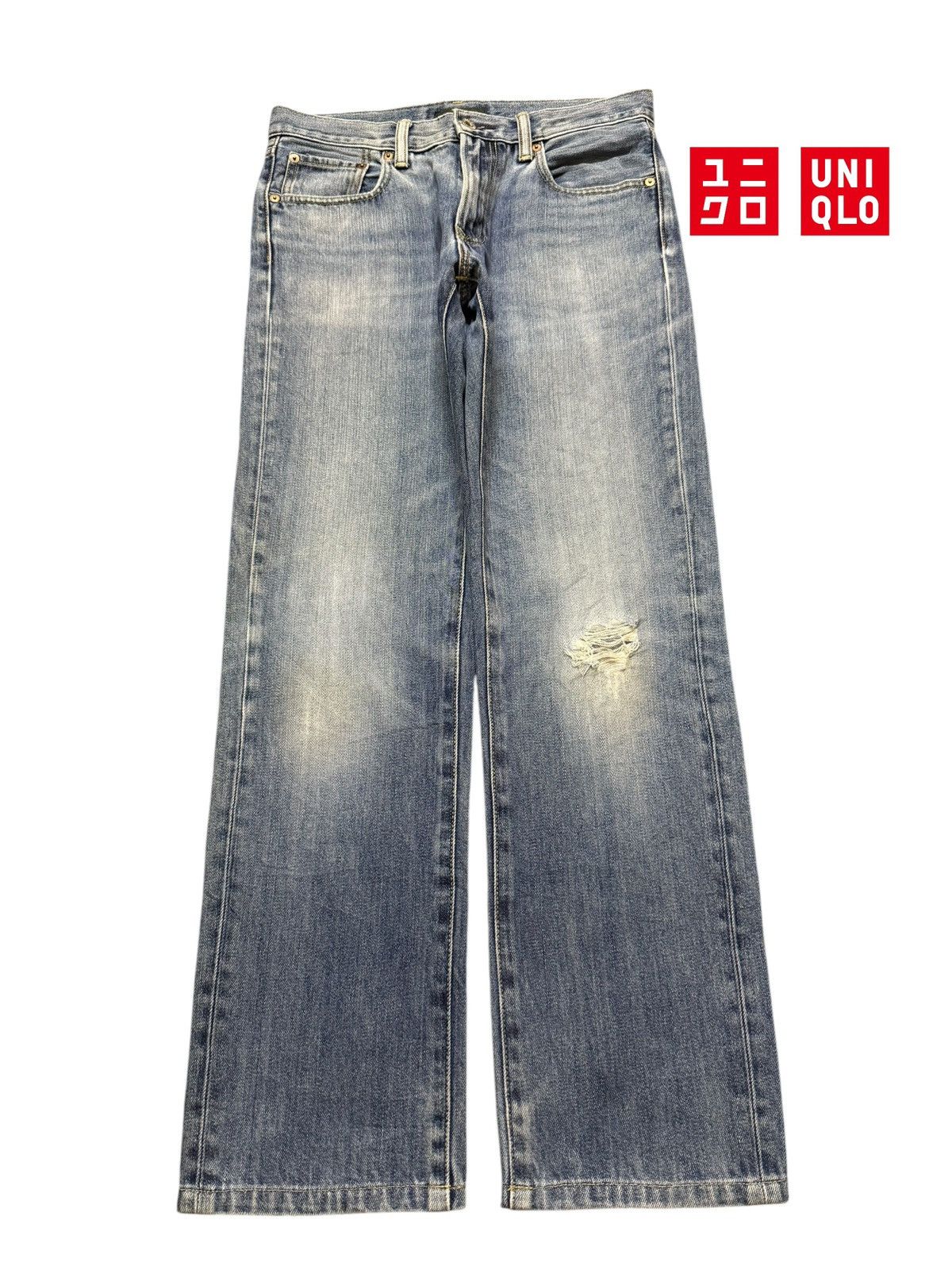 Uniqlo Vintage Y2K Japan Uniqlo Blue Faded l Distress Straight Leg Size US 30 / EU 46 - 1 Thumbnail