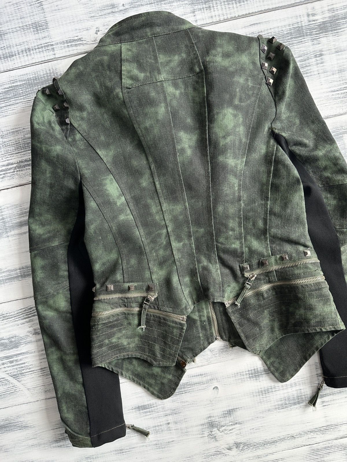 Japanese Brand Y2K Grunge Punk Spiky Acid Wash Denim Biker Moto Jacket Size S / US 4 / IT 40 - 10 Thumbnail
