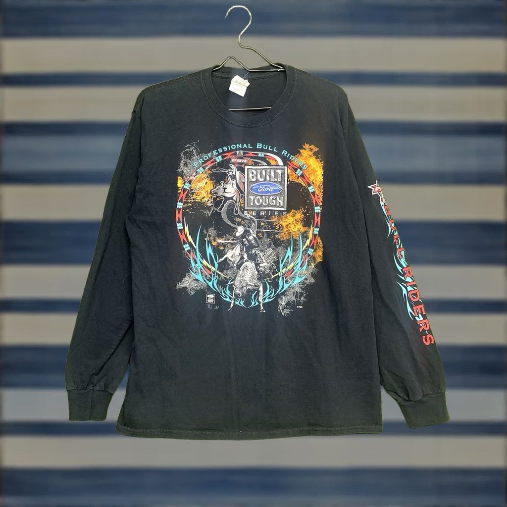 Vintage VINTAGE PBR Shirt Mens L Black Bringing The Heat Bull Riding Y2K Cowboy Ride Graphic Print Crew Neck T-Shirt 2000s USA Mens Size US L / EU 52-54 / 3 - 1 Thumbnail