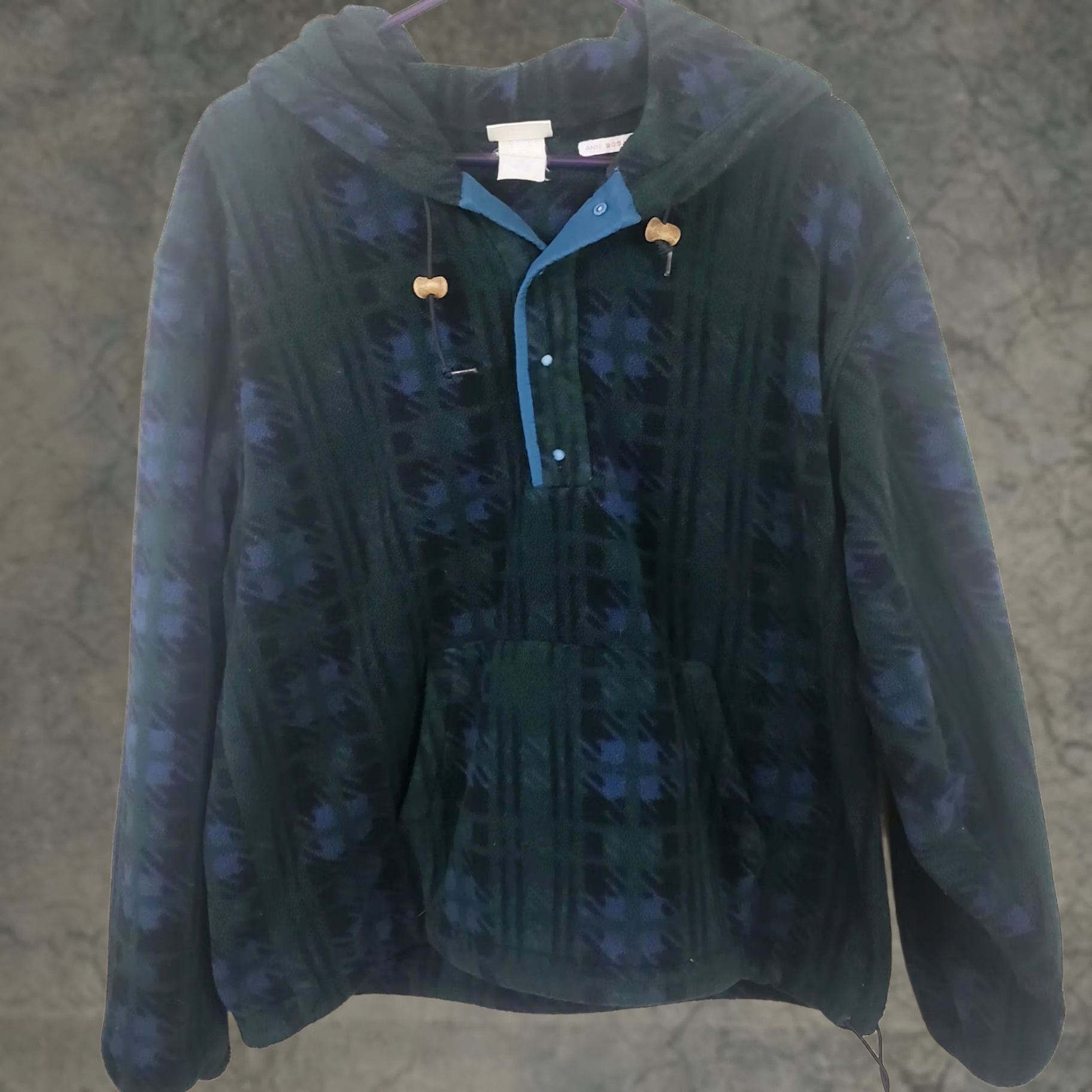 Vintage L.L. Bean Women's XL Blue Green Plaid Fleece Hoodie Half-Snap Pullover Logo Trail Fleece Half-Snap Puillow Hoodie Size XL / US 12-14 / IT 48-50 - 1 Thumbnail