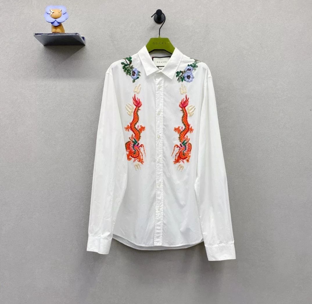 Gucci Gucci White Floral Embroidered Shirt Size US XL / EU 56 / 4 - 1 Thumbnail