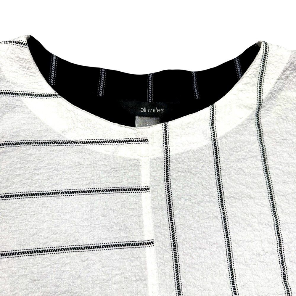Other Ali Miles Black White Stripe 3/4 Tie Sleeve Tunic Blouse Si Size L / US 10 / IT 46 - 9 Thumbnail