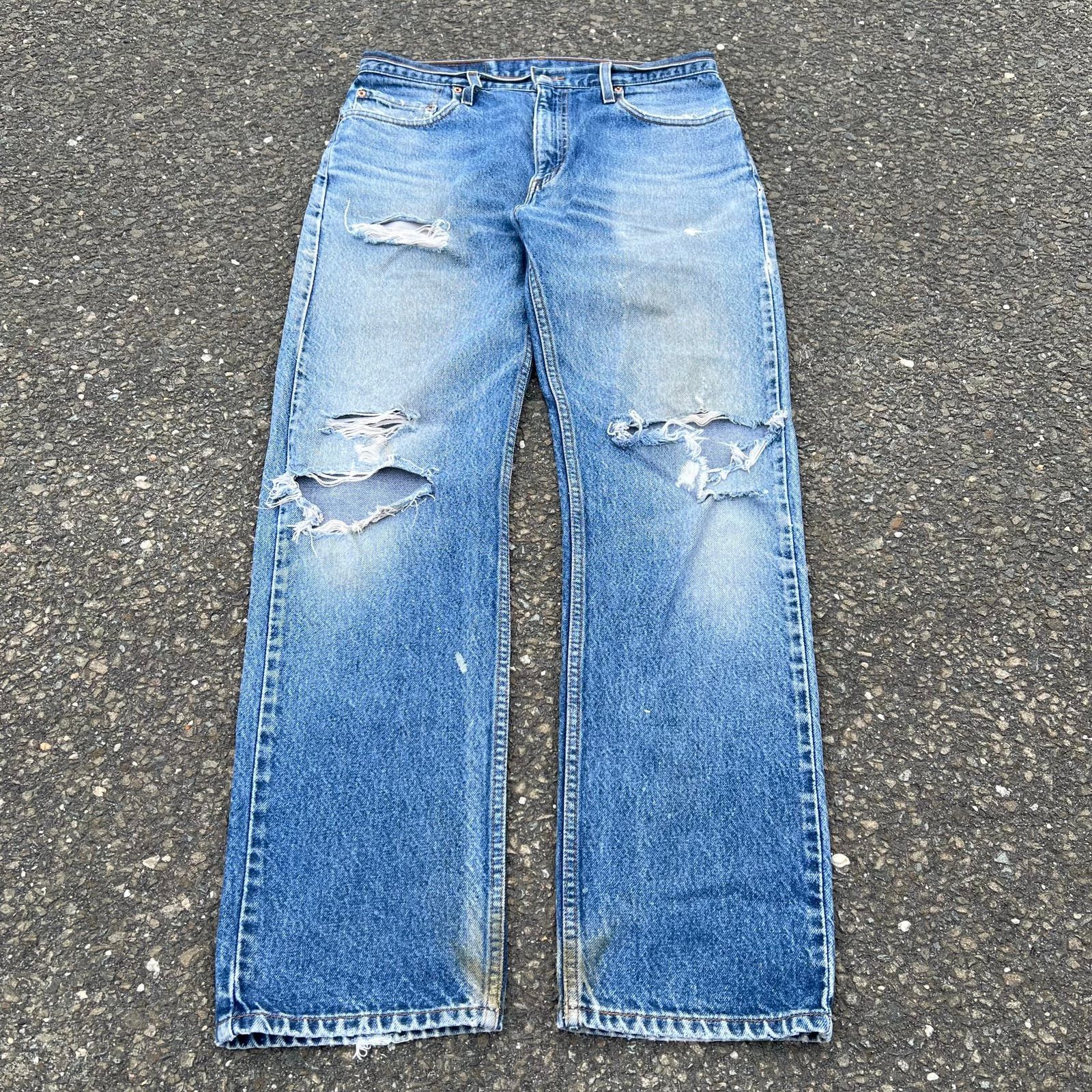 image of Levis x Vintage Levi’S 505 Faded Light Wash Denim Distress Blue Jean, Men's (Size 34)