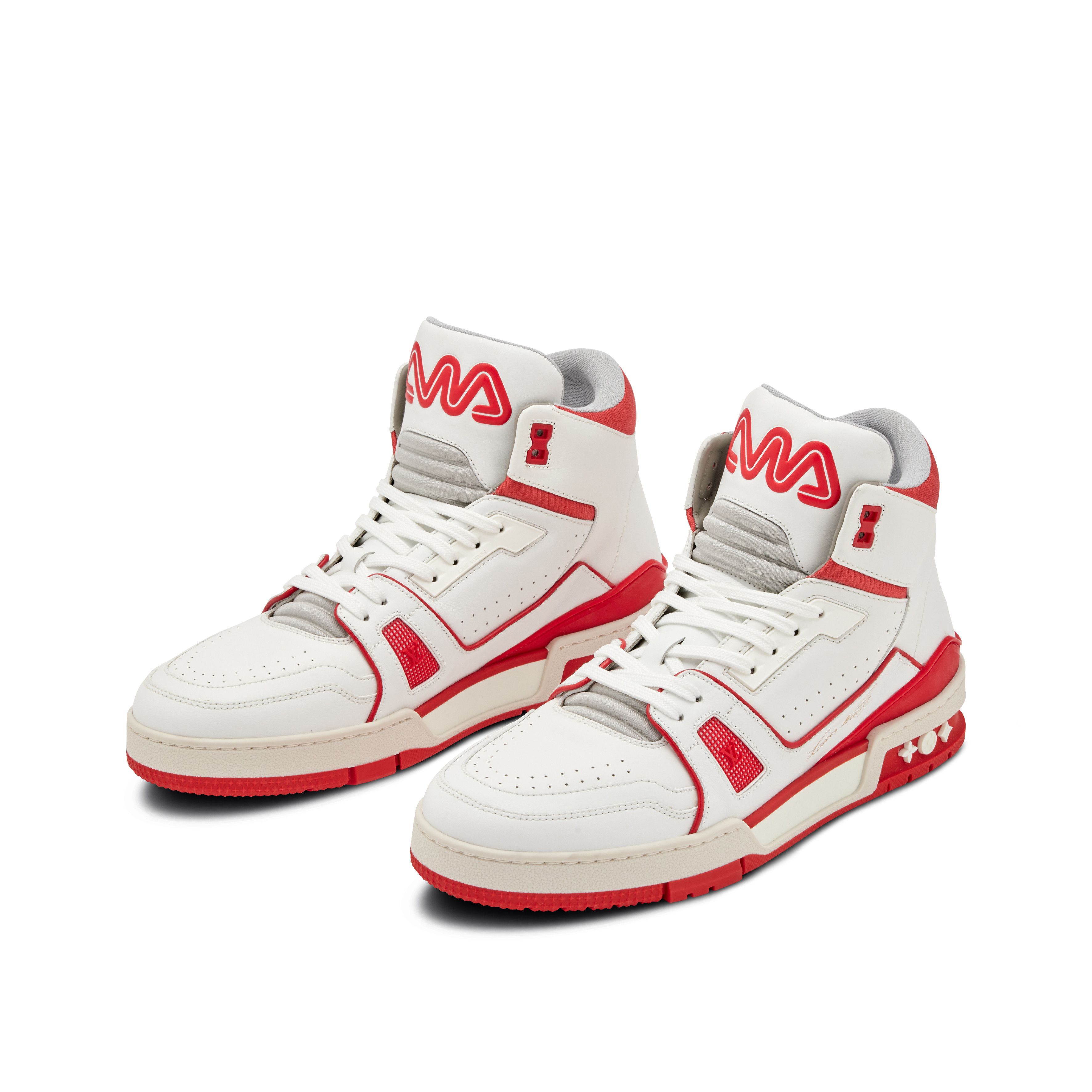 image of Louis Vuitton Virgil Abloh High Top Trainers In Red & White Shoes in White Red, Men's (Size 11)