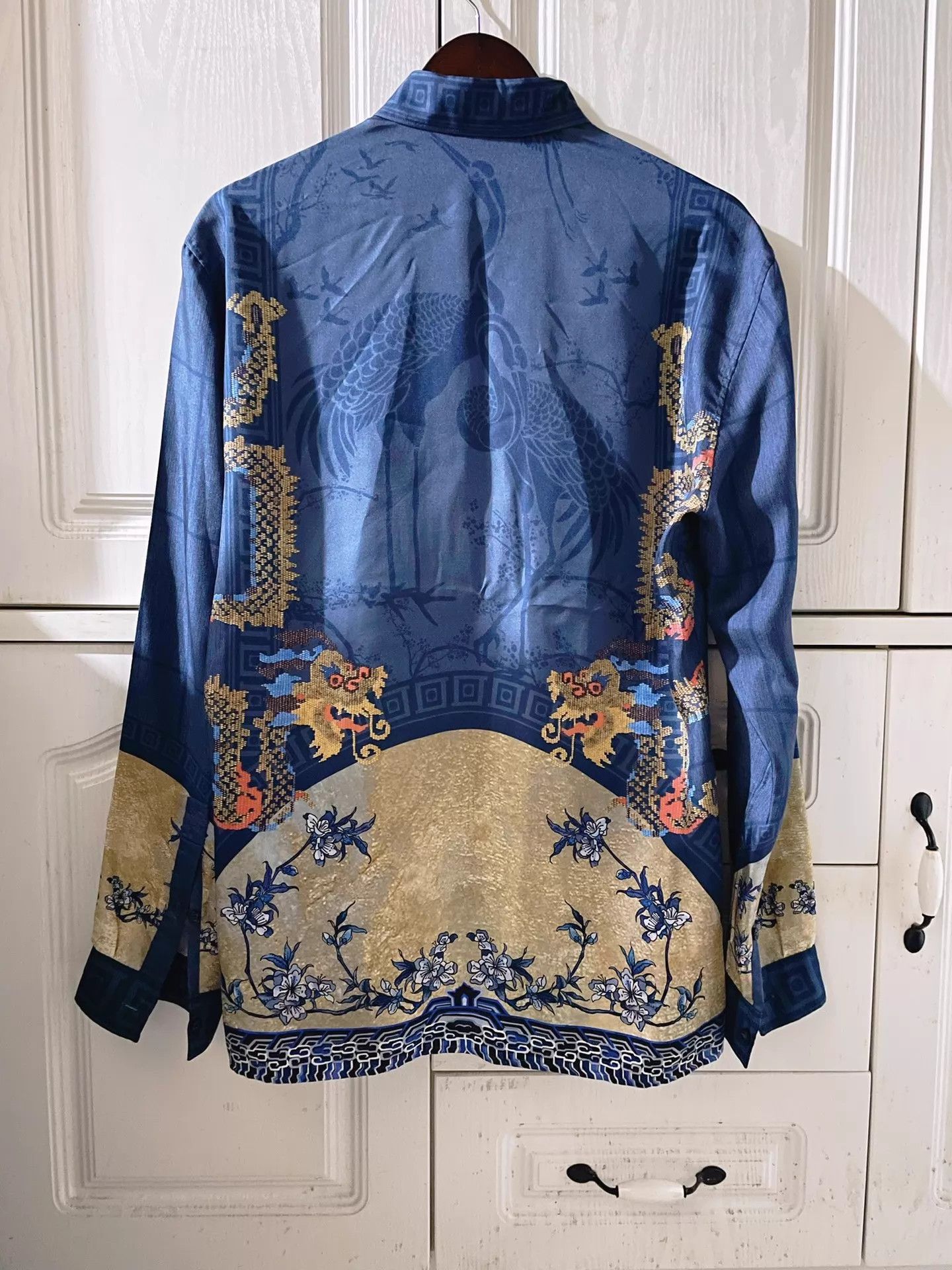 Versace Versace Runway Dragon & Crane Silk LS Shirt Size US M / EU 48-50 / 2 - 2 Thumbnail