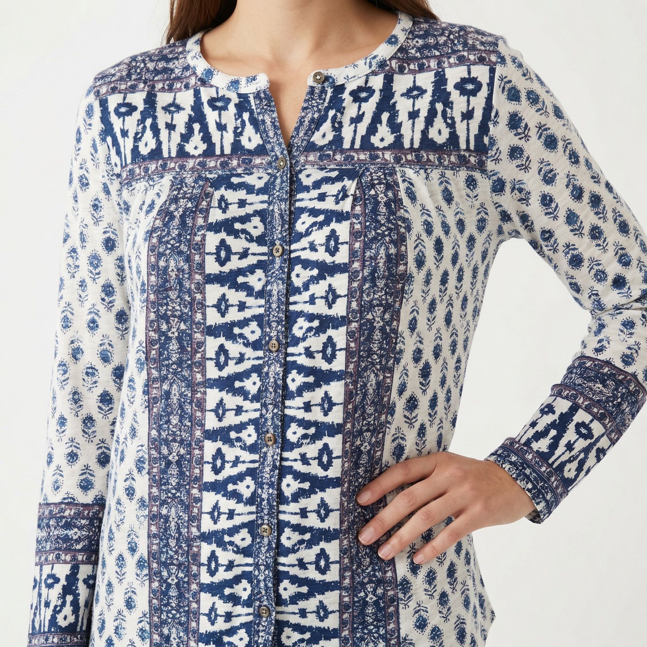 Lucky Brand Lucky Brand Printed Cotton Linen Button Front Blouse S Size S / US 4 / IT 40 - 1 Thumbnail