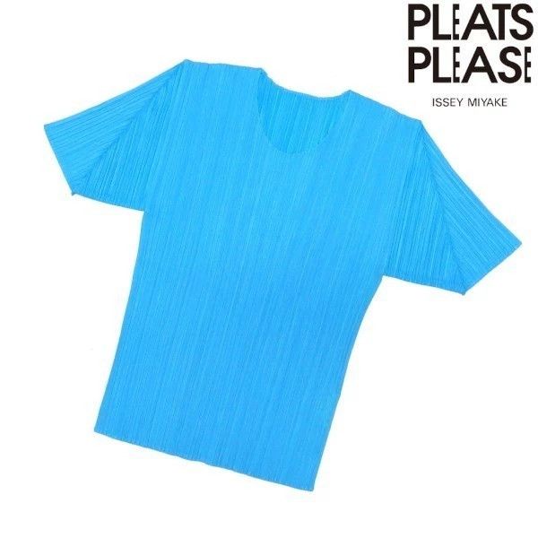 Issey Miyake Issey Miyake size:3 Light blue short-sleeved knitted sweat Size L / US 10 / IT 46 - 1 Thumbnail