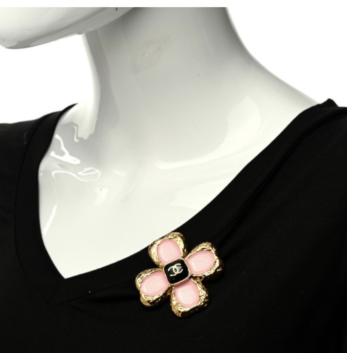 Chanel CHANEL Resin Metal Glass CC Clover Brooch Gold Black Pink Size ONE SIZE - 6 Thumbnail
